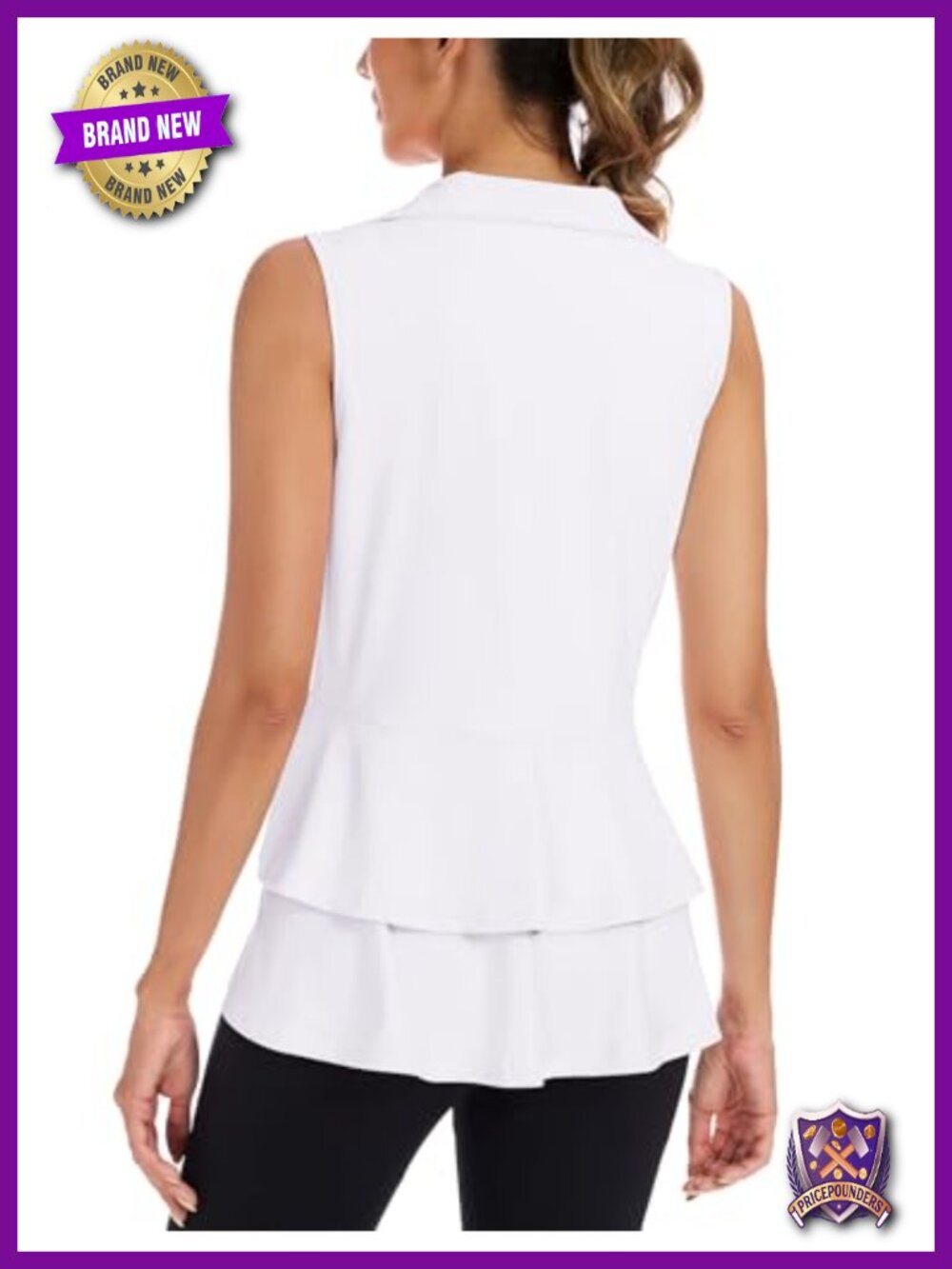 Women's Golf Vest Athletic Top Peplum Hem Zip Pockets